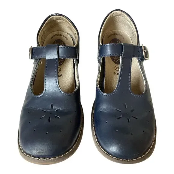 FOOTMATES Sherry Mary Jane Leather Shoes Size 13M or 13W Girls Navy Blue Wide