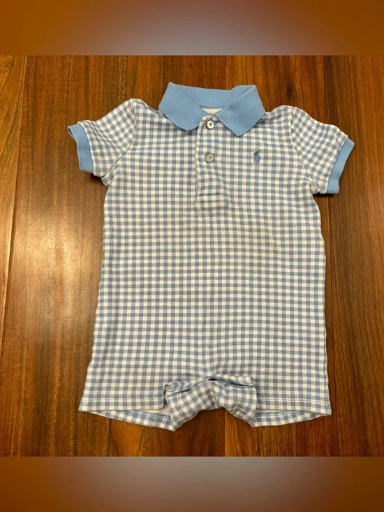 Ralph Lauren blue/white plaid short sleeve collared romper