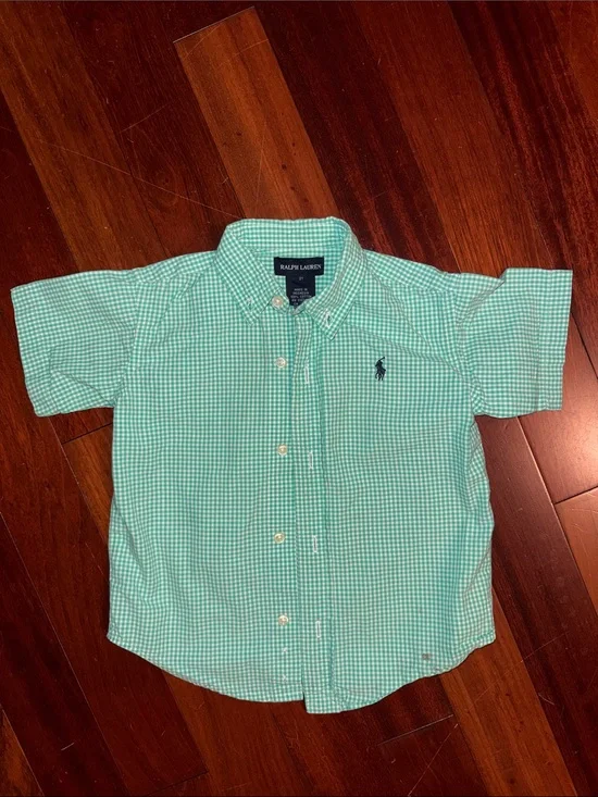 Ralph Lauren Boys Mint Green Gingham Button-Down Shirt