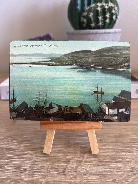 Antique Postcard Hammerfest Panorama Norway Arctic Harbor Ships Scandinavian