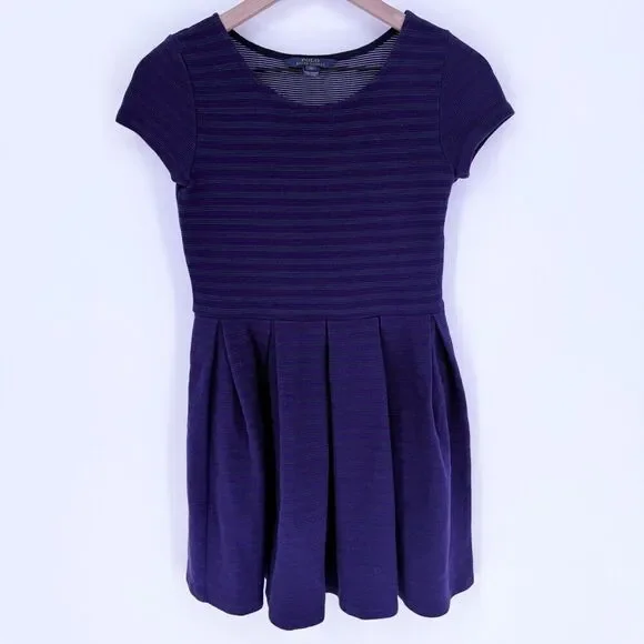 Ralph Lauren Girls Purple Striped Knee Length Dress Size XL 16