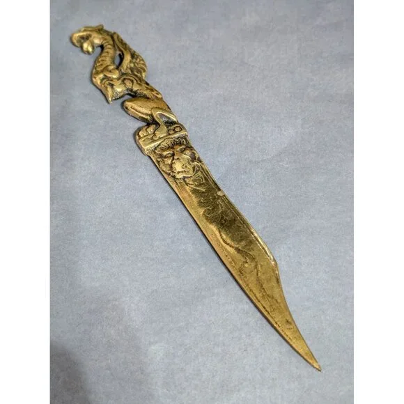 Dragon Griffin Letter Opener Solid Brass 9 in Restored Made in England