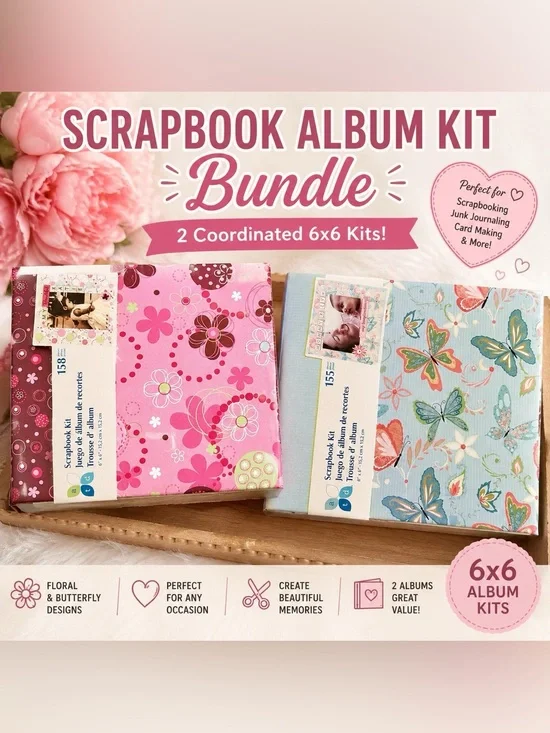 Momenta ATD 6x6 Scrapbook Album Kit Bundle Floral Butterfly Paper Craft Set