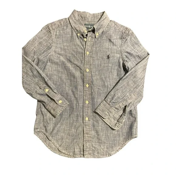 Ralph Lauren Boys‎ Sz 8 Chambray Button Down Shirt Blue Long Sleeve Cotton Logo