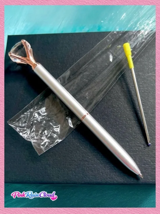 Diamond Top Metal Ballpoint Pen Silver Rose Gold Black Ink Refillable
