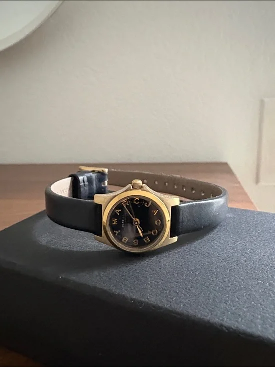 Marc Jacobs Black Leather Watch with Gold Case