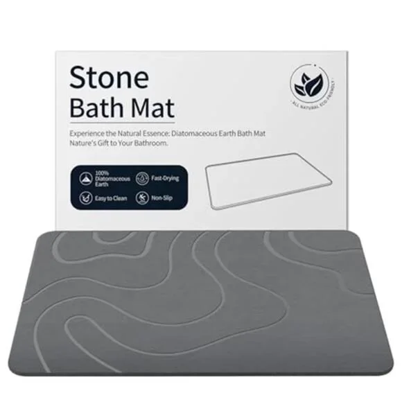 Stone Bath Mat Diatomaceous Earth Quick Dry Non Slip Shower Mat Grey 24x16