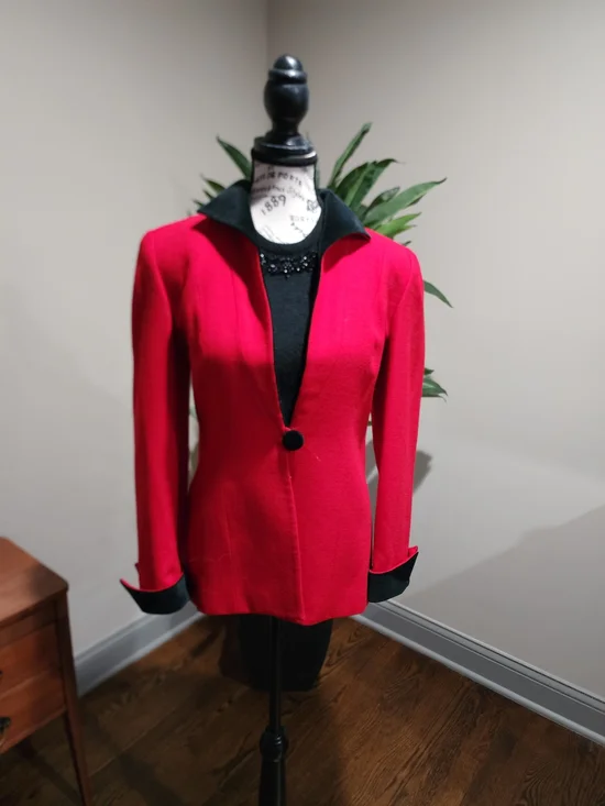 Christian Dior's Red Blazer with Black Velvet Trim Size 4P