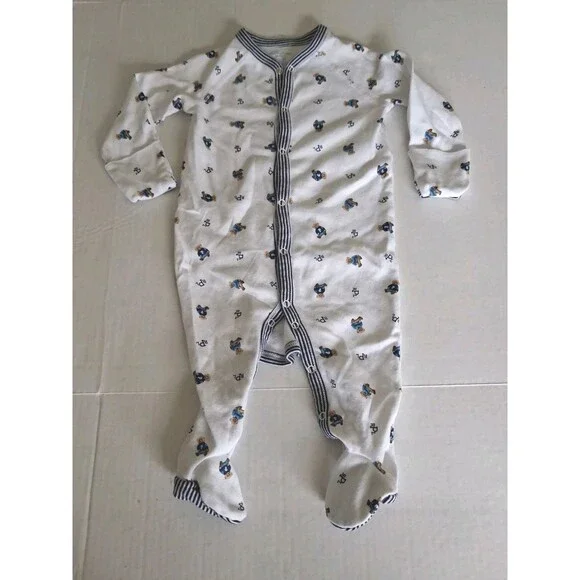 Ralph Lauren Baby Sleeper Blue White Classic Bear Footed Pajamas Cotton 6M Polo