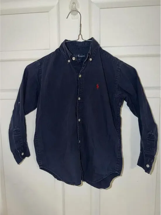 Polo Ralph Lauren Navy Blue Button-Up Shirt with Red Logo