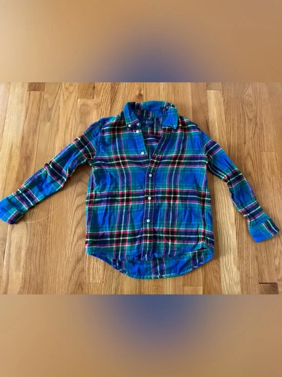 Ralph Lauren Blue and Green Plaid Button-Down Shirt - Boys 7
