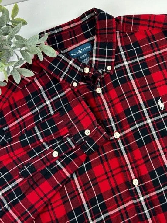 Ralph Lauren Boys 100% Cotton Red Plaid Button Down Shirt Size XL (18/20)