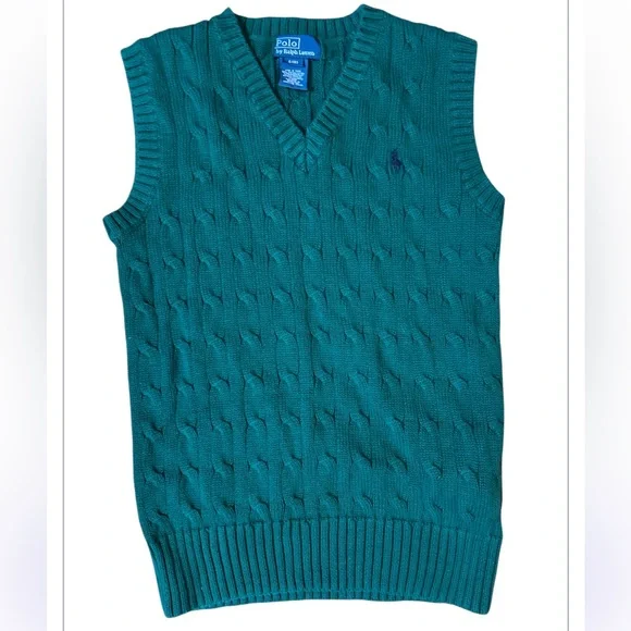 Polo by Ralph Lauren Kid's Green Cable Knit Sweater Vest size:Small (8)