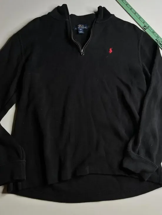 Polo Ralph Lauren Sweatshirt Boys 18-20‎ Black 1/4 Zip Mock Neck Pullover Logo