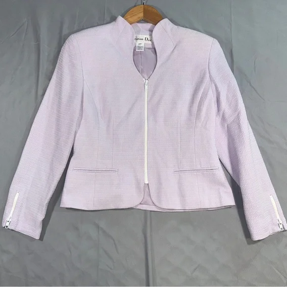 Christian Dior Blazer Womens 4P Purple Petite Zip Front Textured Lined Jacket