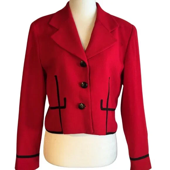 1980’s Red Christian Dior Cropped Wool Blazer Size 6