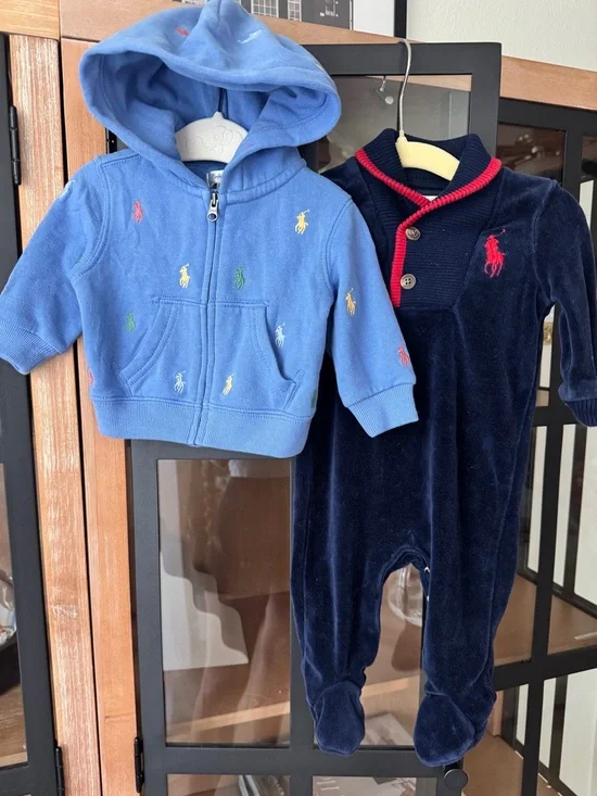 Ralph Lauren bundle baby boy coverall velour embroidered logo hoodie footies