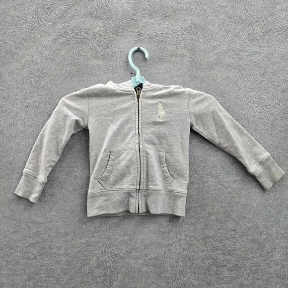 Ralph Lauren Boy‎ Hoodie 3/3T Gray Big Pony Embroidered Zipper Long Sleeve