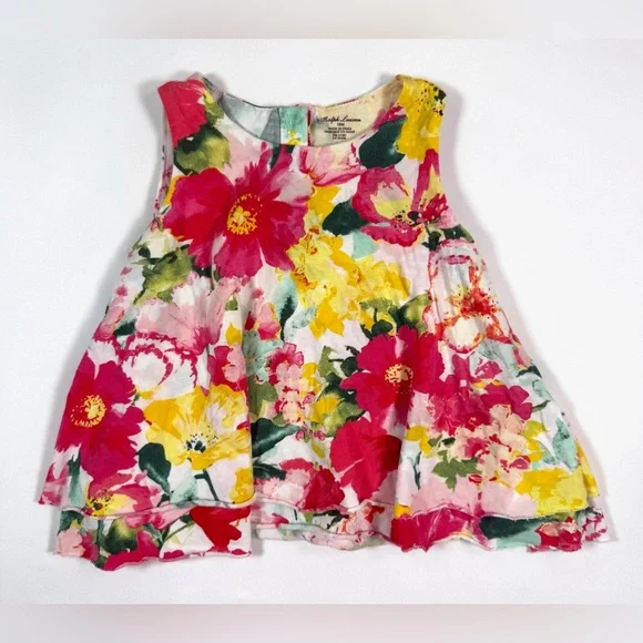 RALPH LAUREN Girls Floral Shirt 18M Sleeveless‎ Peplum Preppy Spring