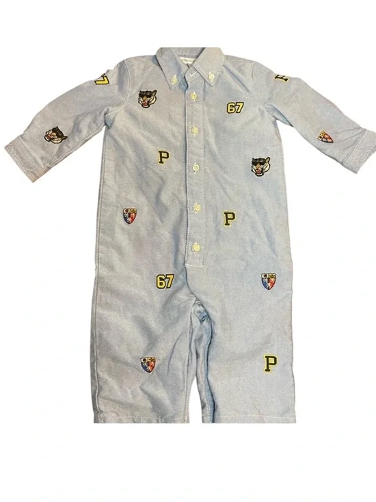Ralph Lauren Light Blue Embroidered & Fully Lined Cotton One Piece | 6 Months