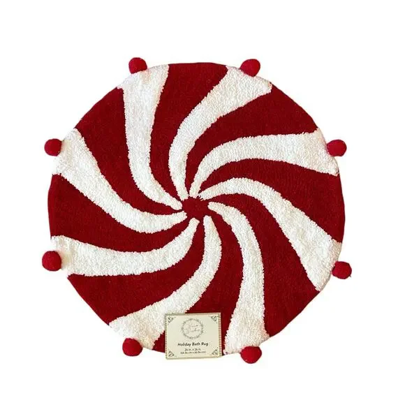 Christmas Peppermint Candy Bath Rug 26in Round Red White Holiday Decor NEW