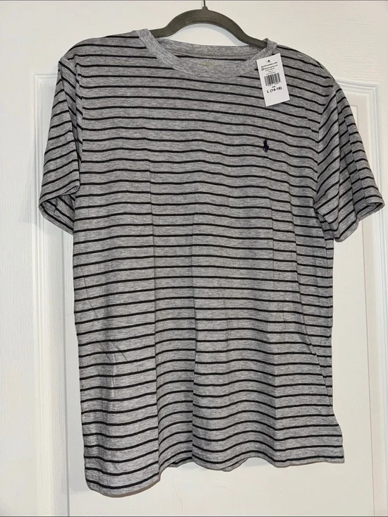 Ralph Lauren Gray and Black Striped Short Sleeve Tee