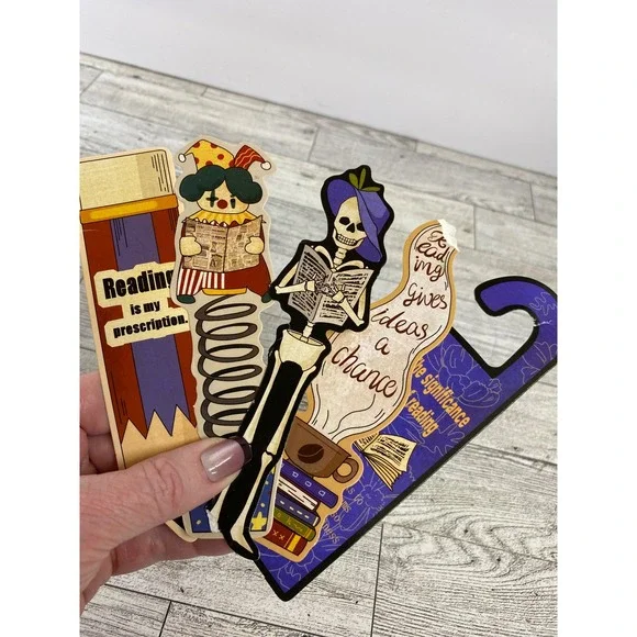 Flawed Bookmark Bundle Die Cut Designs Inc Skeleton Clown & trad Bookish design