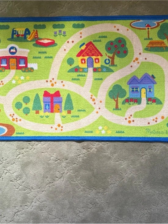 Kids blue clues Play Road Rug in Bright Green with Blue Trim