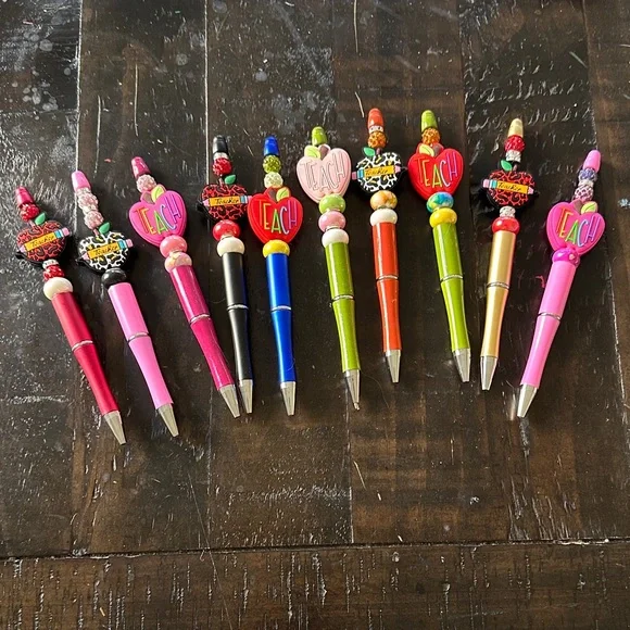 Set of 10 Colorful Teacher Beaded Pens Set