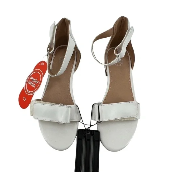 NWT Wonder Nation White Ankle Strap Block Heel Sandals Size 12 Girl’s