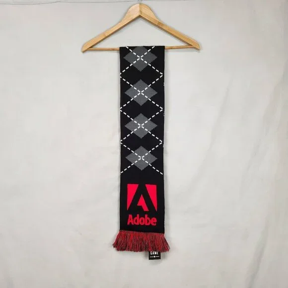 NWT Roughneck Winter Scarf Adobe Advertising Red Black 60 inches Argyle