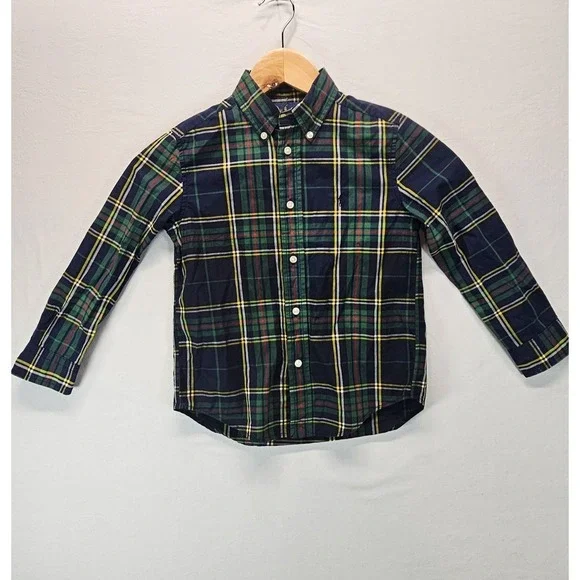 Ralph Lauren‎ Boys Plaid Button Down Long Sleeve Shirt Size 5 Green Blue Preppy