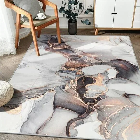 Modern Abstract Marble Area Rug 3x5 Washable Non Slip Rug for Bedroom Office