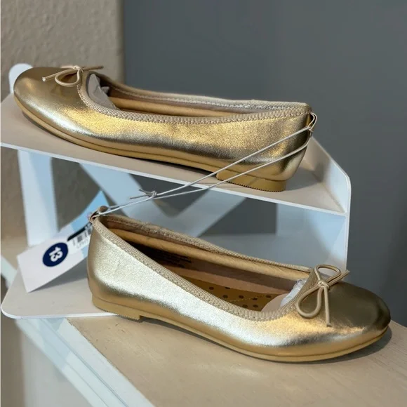 Girls' Diana Gold Dress Ballet Flats Slip On Bow Front Cat & Jack Toddler Sz 13