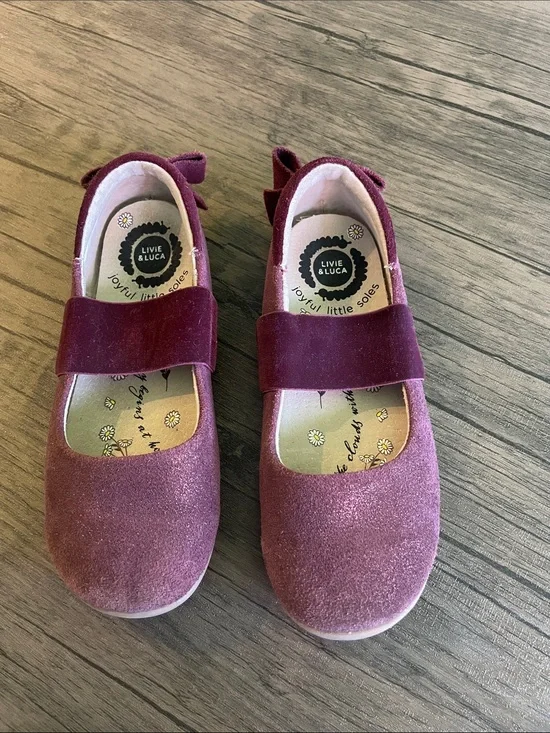 Livie & Luca Aria Ballet Bows Burgundy Shimmer Suede size 11
