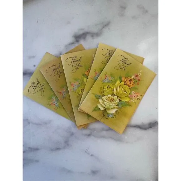 Sangamon vintage Thank you cards floral bouquet retro 60s blank inside set of 5