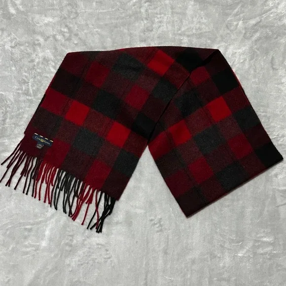 Club Room Men's 100% Cashmere Red Black Scarf Buffalo Plaid 60