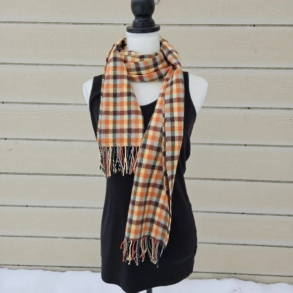 orange plaid cashmere scarf made in Scotland