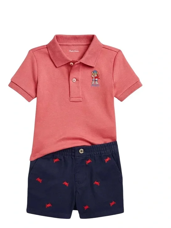 Ralph Lauren Baby Boys Cotton Polo Shirt & Embroidered Short Set Classic Preppy