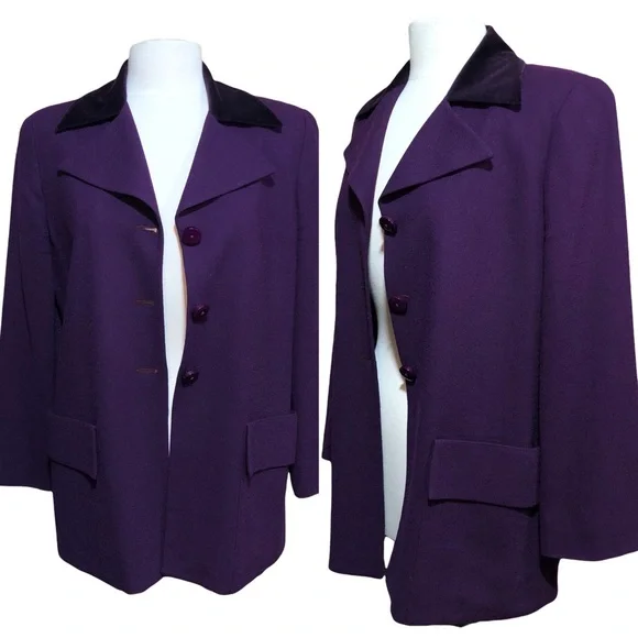 Vintage Christian Dior Classic Purple Worsted Wool Blazer