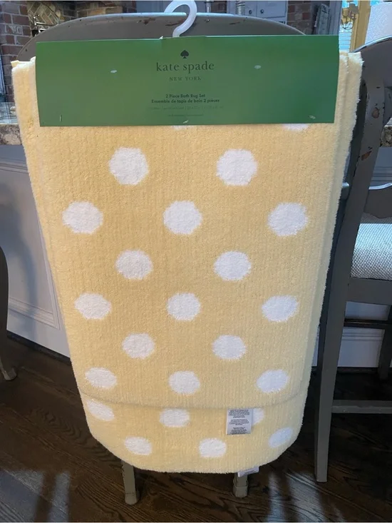 Kate Spade Bath Mat Set - yellow white Polka Dot - 17”x24” & 20”x32” Brand New