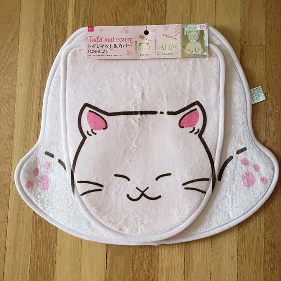 NWT Daiso Kawaii Cat Toilet Seat Cover & Mat Set Pink
