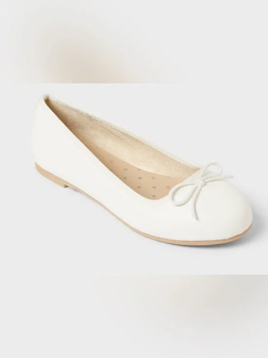 Cat & Jack Girls White Ballet Flats Bow Slip-On Shoes Size 2 NEW