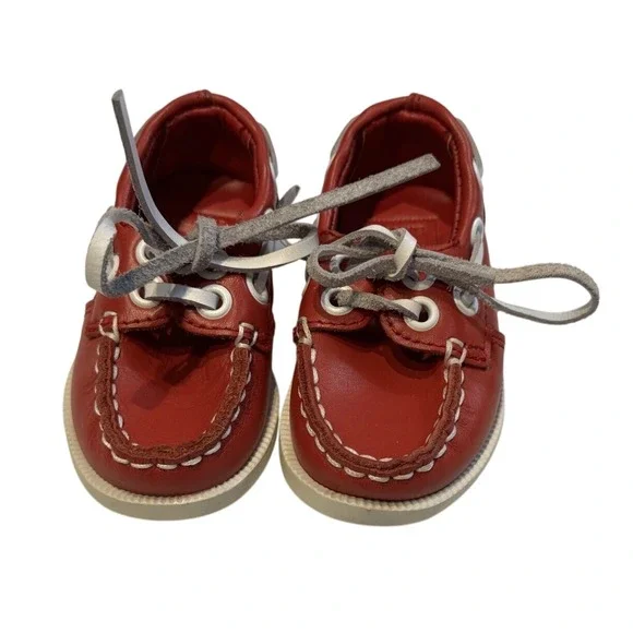 Baby Boy Red Leather‎ Preppy Nautical Boat Shoes Janie & Jack Size 4