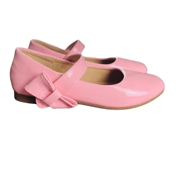Lucky Top Girls Flat Mary Jane Pink Shoes Size 2 with Bow Detail