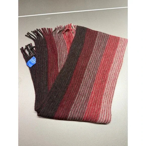 Apt. 9 Mens Red Black‎ Striped Ribbed Knit Winter Scarf with Fringe One Size