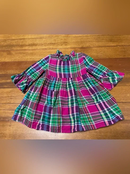 Ralph Lauren Pink and Green Plaid Ruffle Dress Size 24 Months