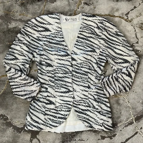 Rare vintage Christian Dior Robes Du Soir 80s zebra print sequin blazer coat 🦓