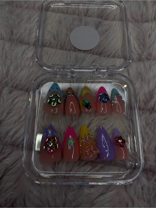 Colorful 3D Embellished Press-On Nails