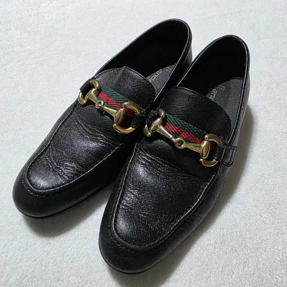 Andanines Boys Green Red Ribbon Chain Slip-On Luxurious Black Leather Loafers 29